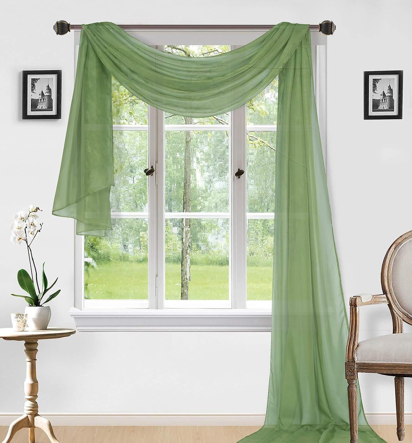 LinenTopia Window Scarf Valance Curtains - 54 x 216 Inches - Sage
