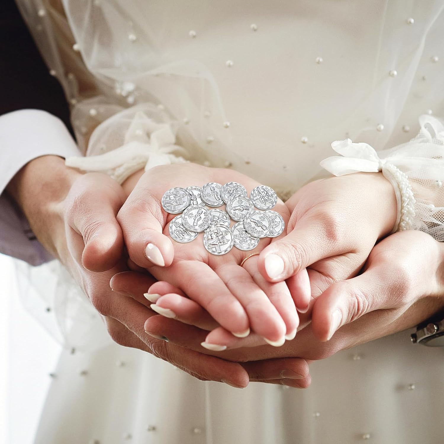 Catholic Wedding Arras Coins Set with Rhinestone Box