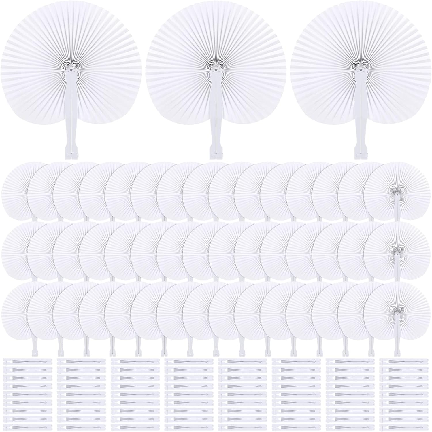 Aodaer 120 Pack White Paper Fans with Plastic Handles