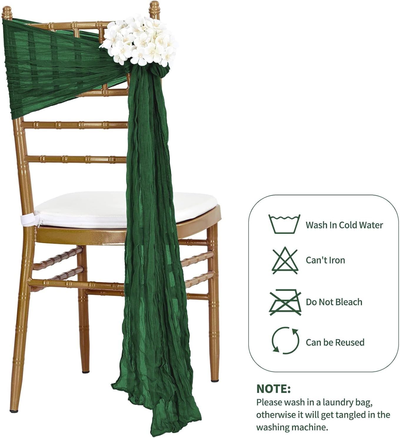 MDS Pack of 25 Cheesecloth Chair Sashes 17x70 Hunter Green