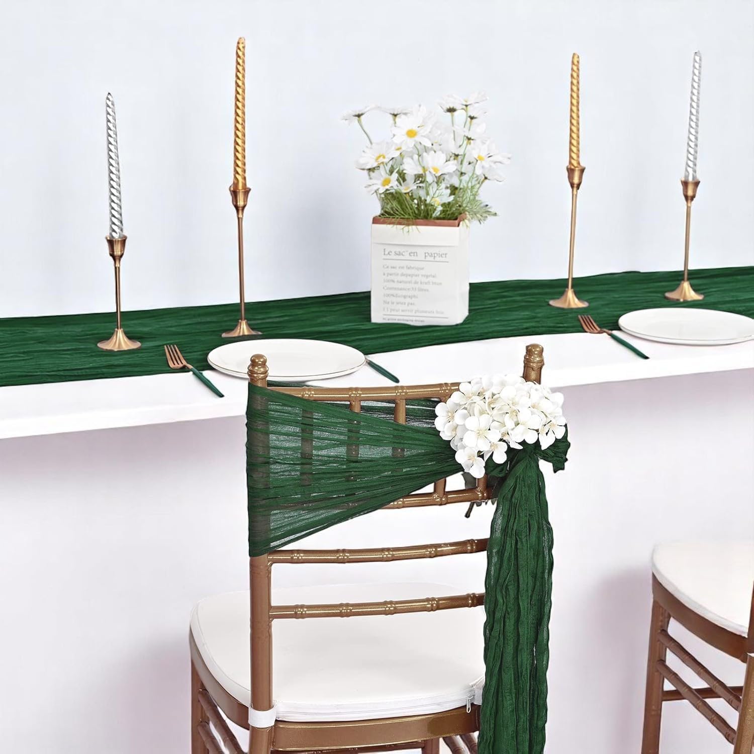 MDS Pack of 25 Cheesecloth Chair Sashes 17x70 Hunter Green