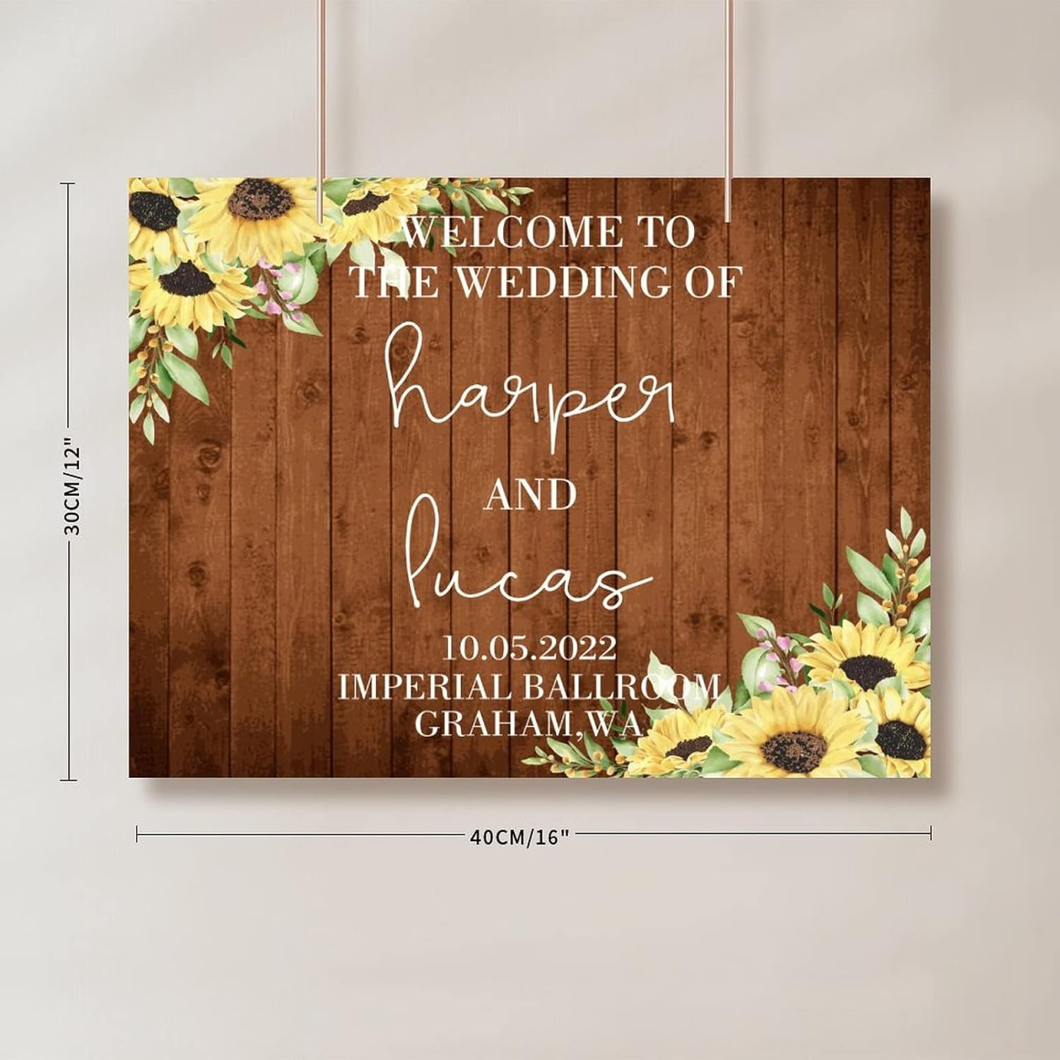 Custom Wedding Welcome Sign Brown Wood Chic Modern 12x16 Inch