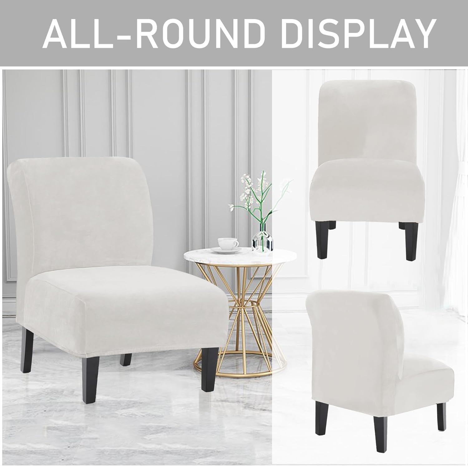 UCCONO Velvet Armless Chair Slipcover White