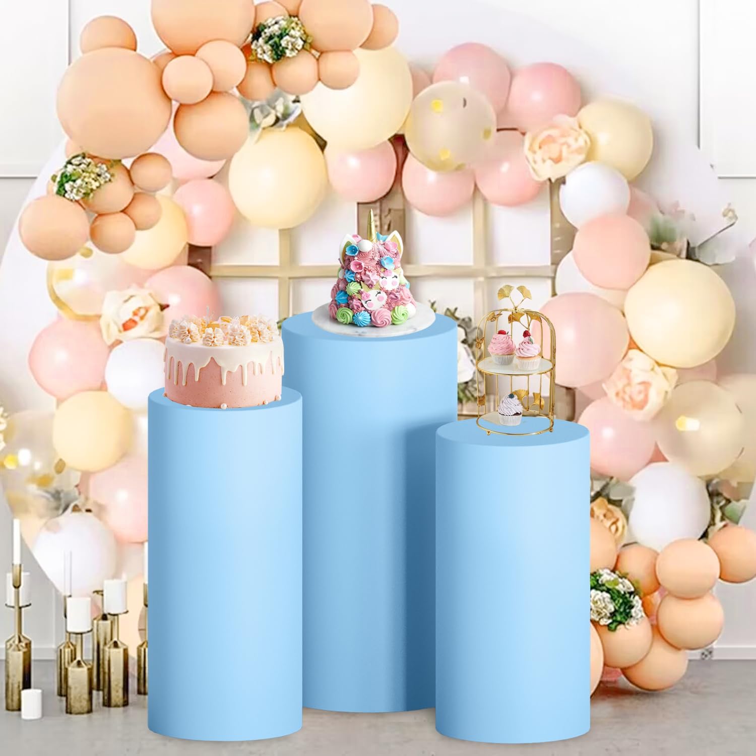 MODFUNS Baby Blue Spandex Cylinder Cover Set of 3