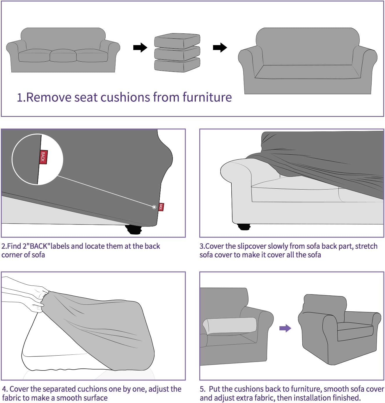 2 Piece Chair Covers for Living Room with Arms