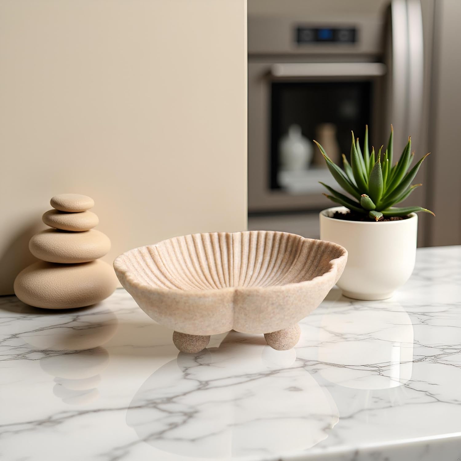 Large Decorative Bowl Set with Scalloped Pedestal Design