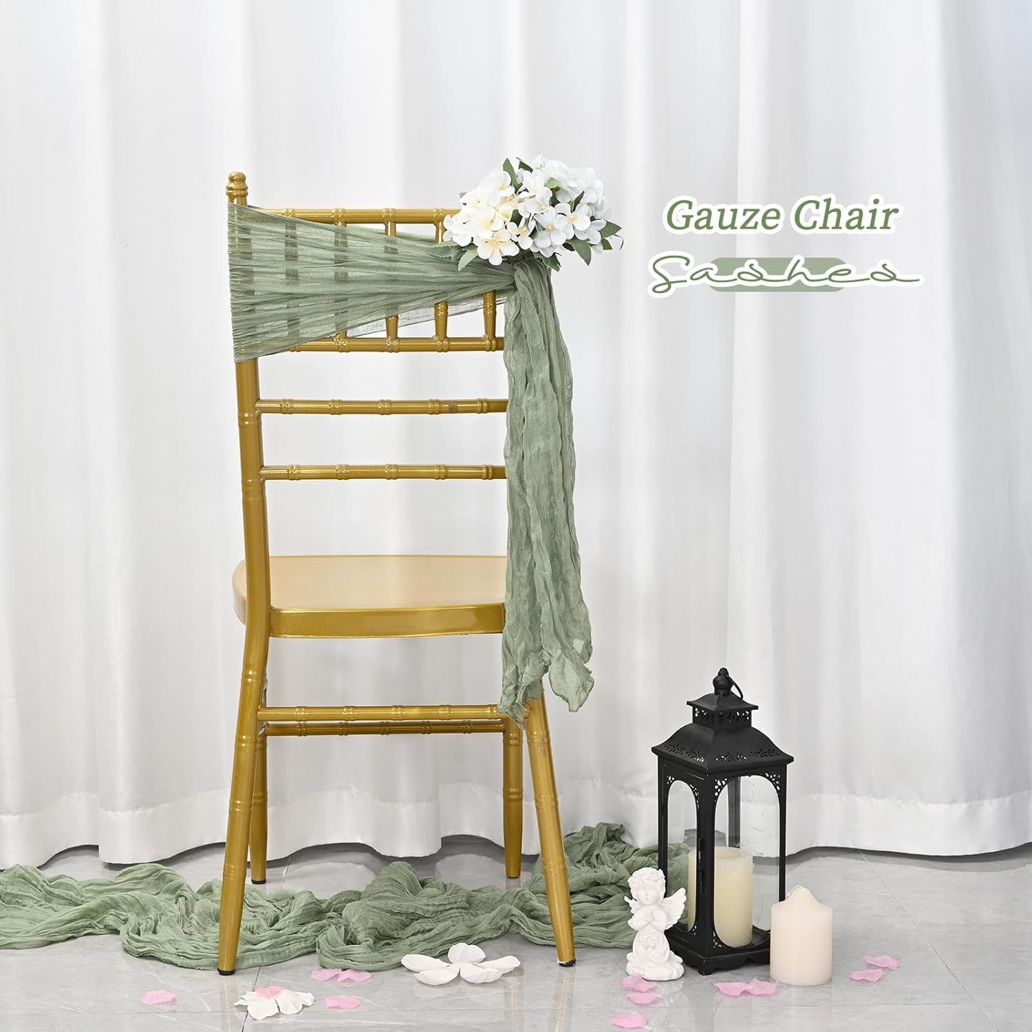 Showgeous Cheesecloth Chair Sashes 20PCS Sage Green 16x70 Inch