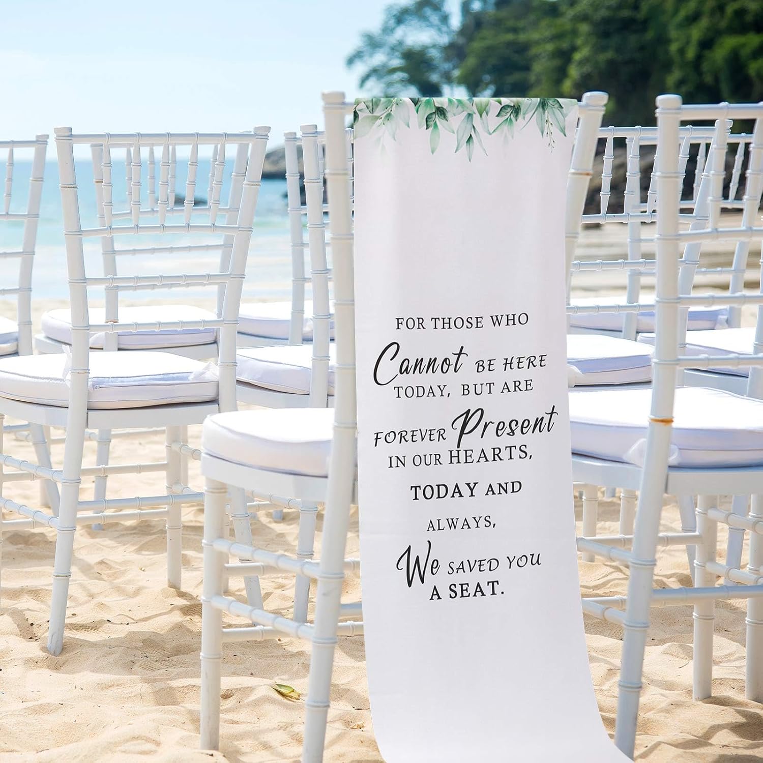 Memorial Wedding Chair Sign 13x50 Inch White Fresh