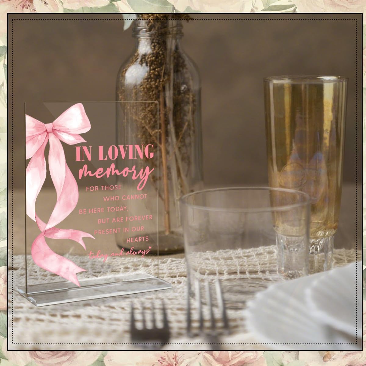 6 Pack Pink Bow Acrylic Table Top Signs for Wedding Events