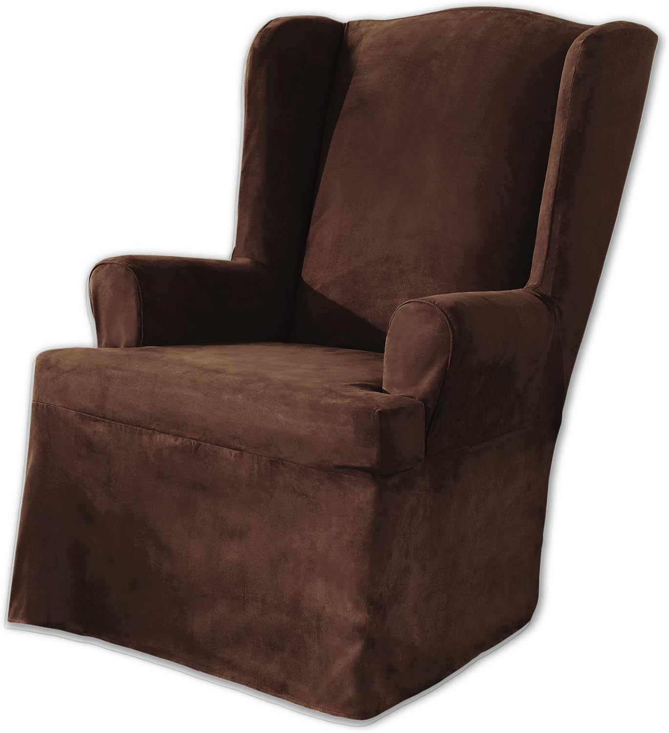 SureFit Soft Suede T-Cushion Wing Chair Slipcover Chocolate