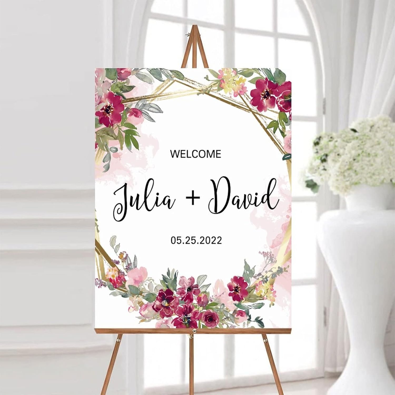 Alioyoit Pink Floral Welcome Sign 12x16 Inch Wood Wedding Sign