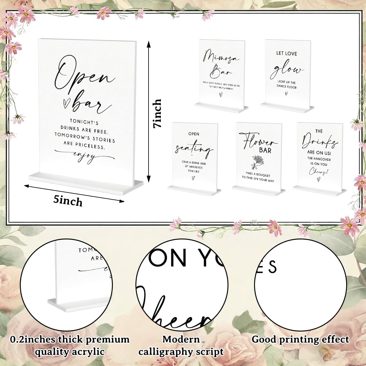 6 Pack Minimalist White Acrylic Wedding Signs