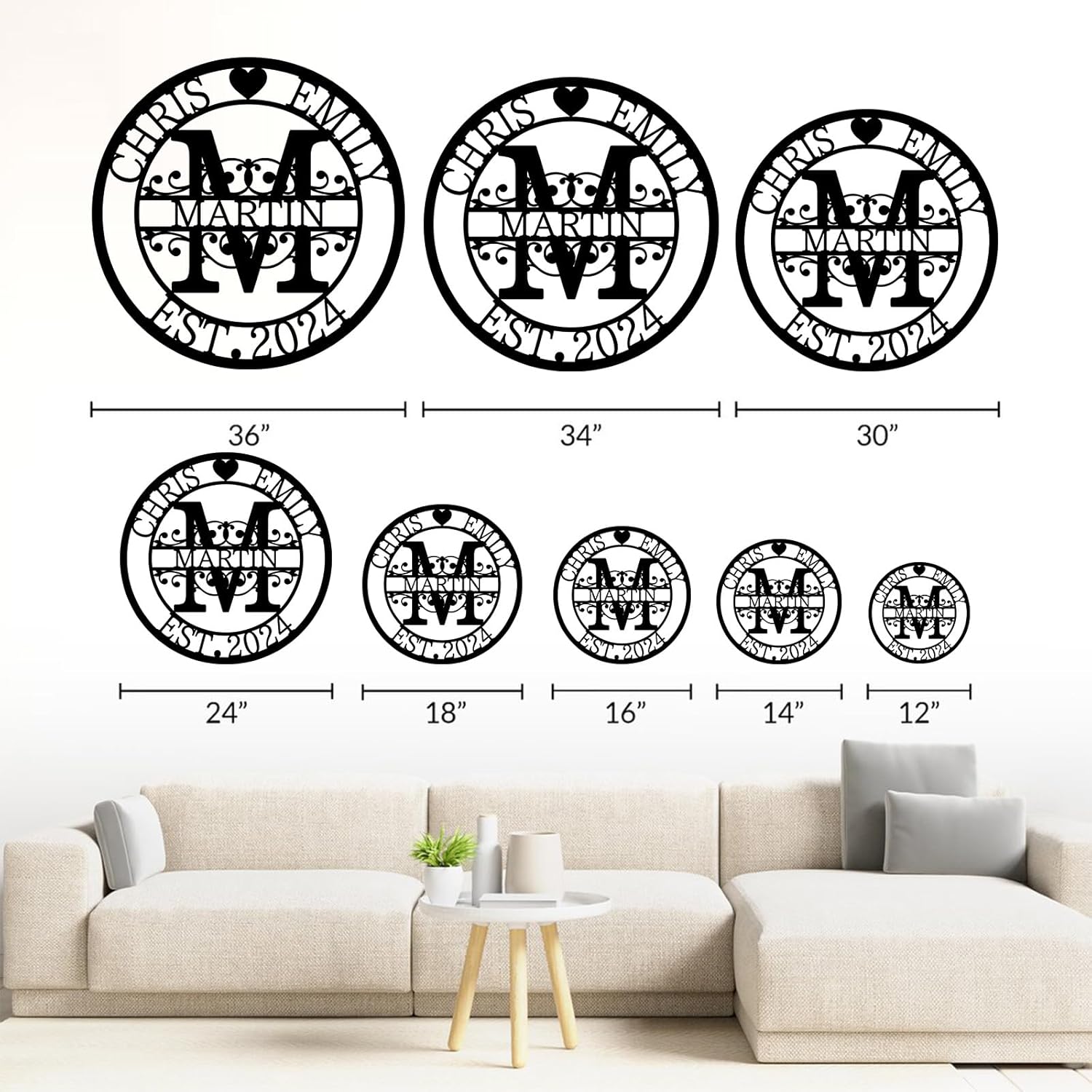 Custom Metal Monogram Sign for Wedding and Family