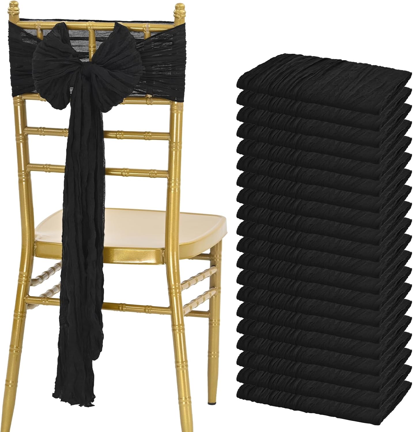 Showgeous 20PCS Black Cheesecloth Chair Sashes for Wedding Banquet