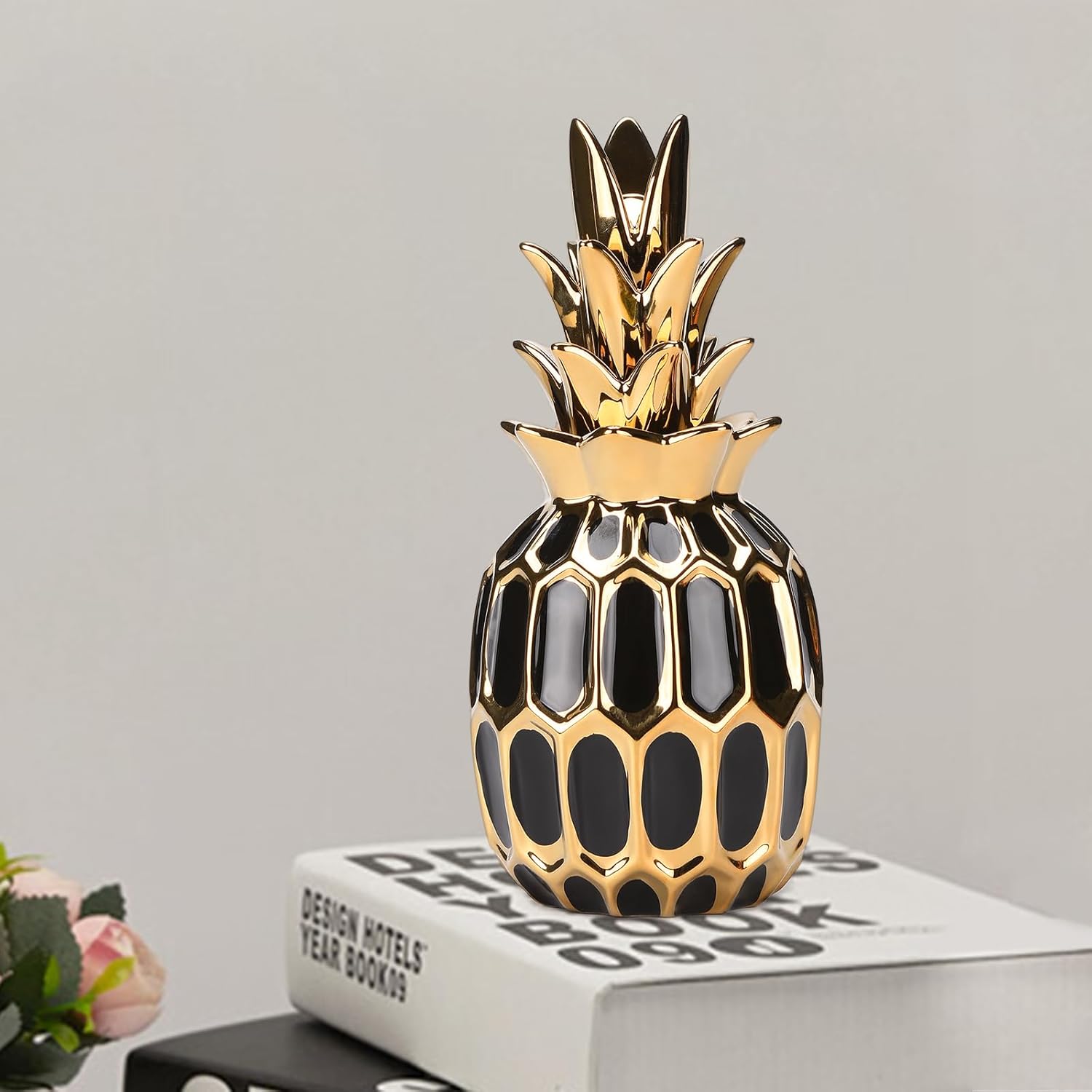 Modern Black Gold Pineapple Ceramic Statue 114in