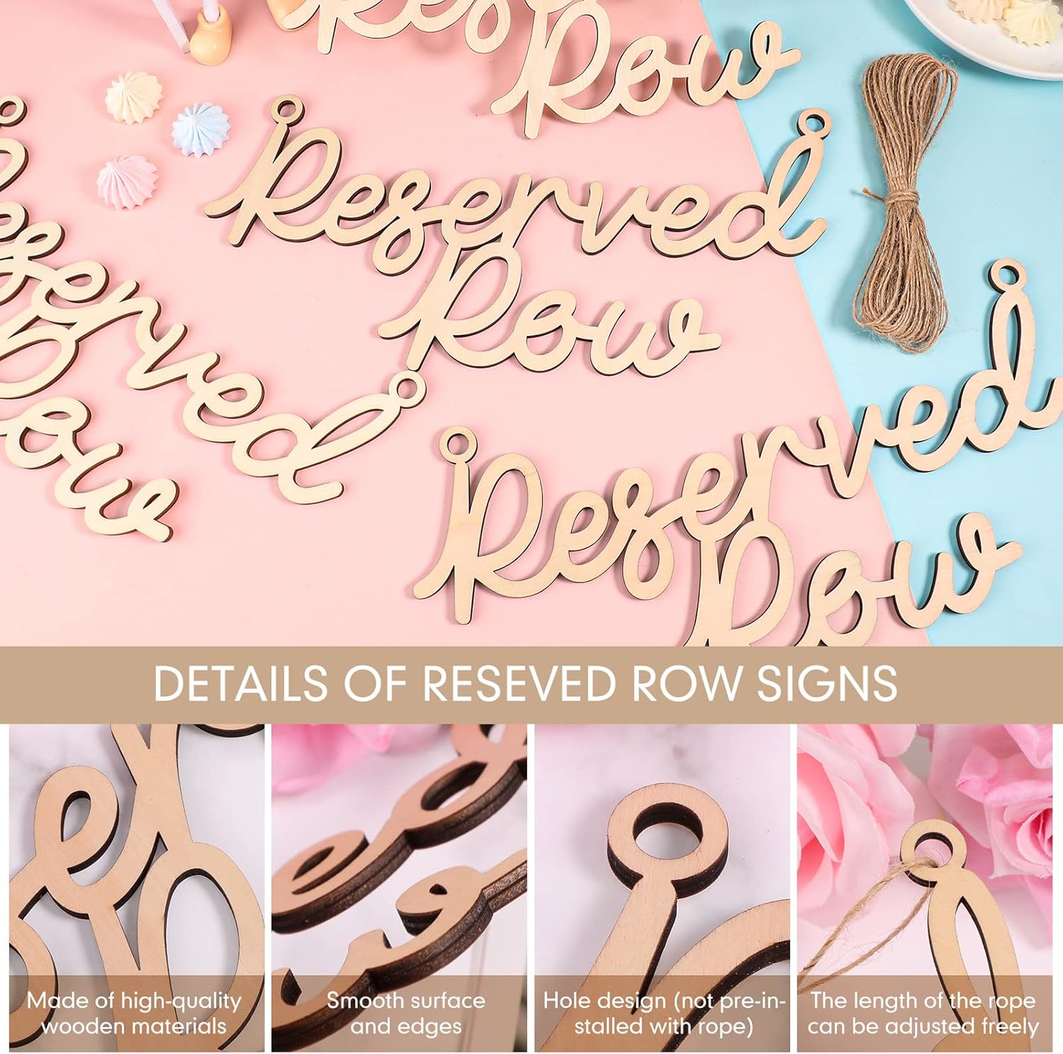 Yulejo 6 Piece Wooden Reserved Row Signs for Wedding Chairs