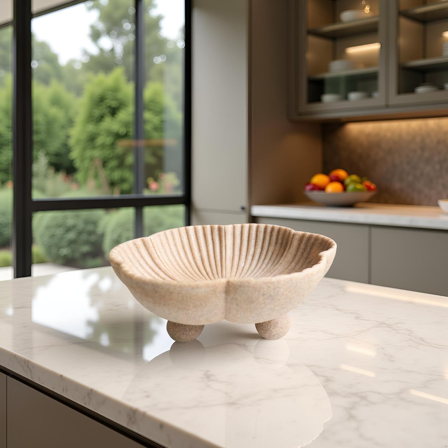 Large Decorative Bowl Set with Scalloped Pedestal Design