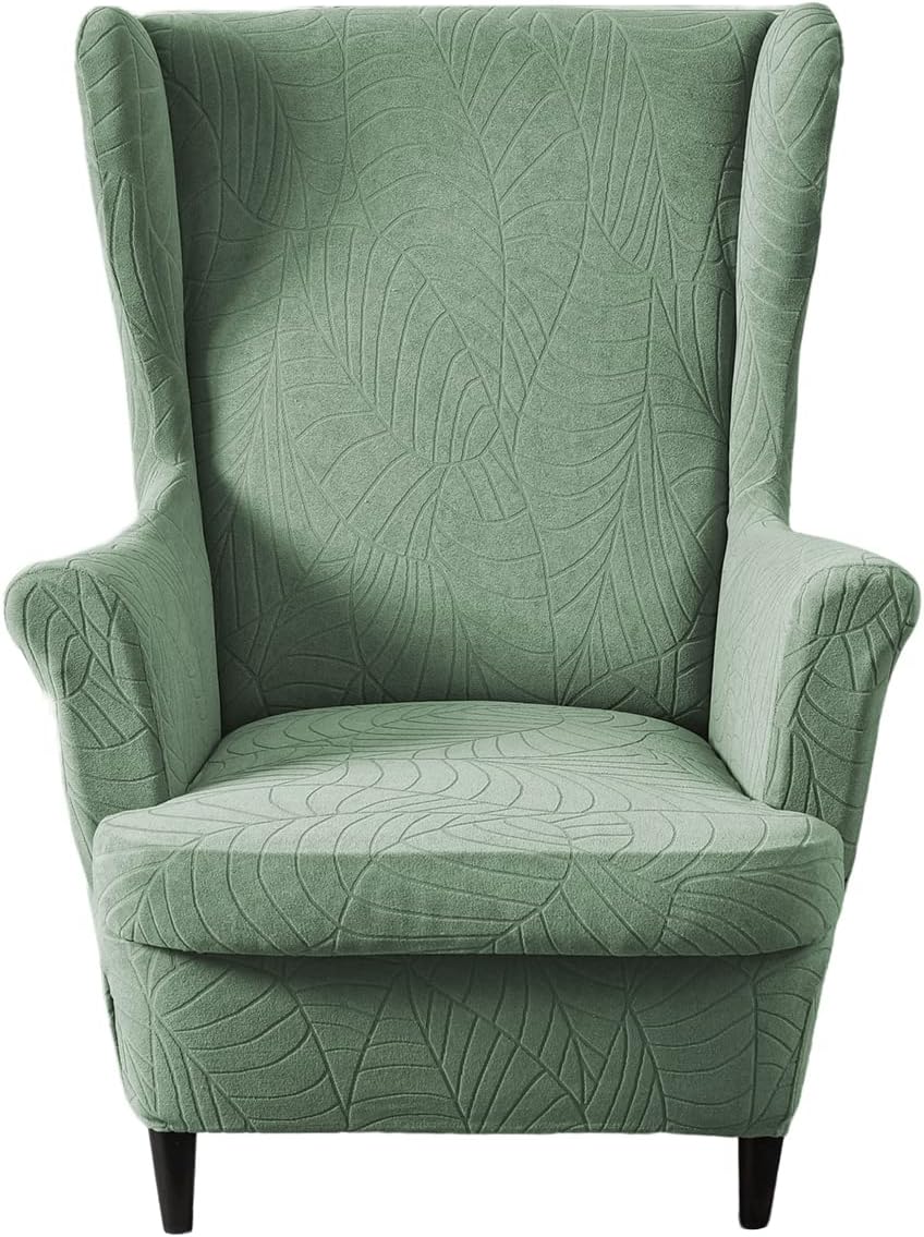 CRFATOP 2 Piece Stretch Wingback Chair Slipcovers Green