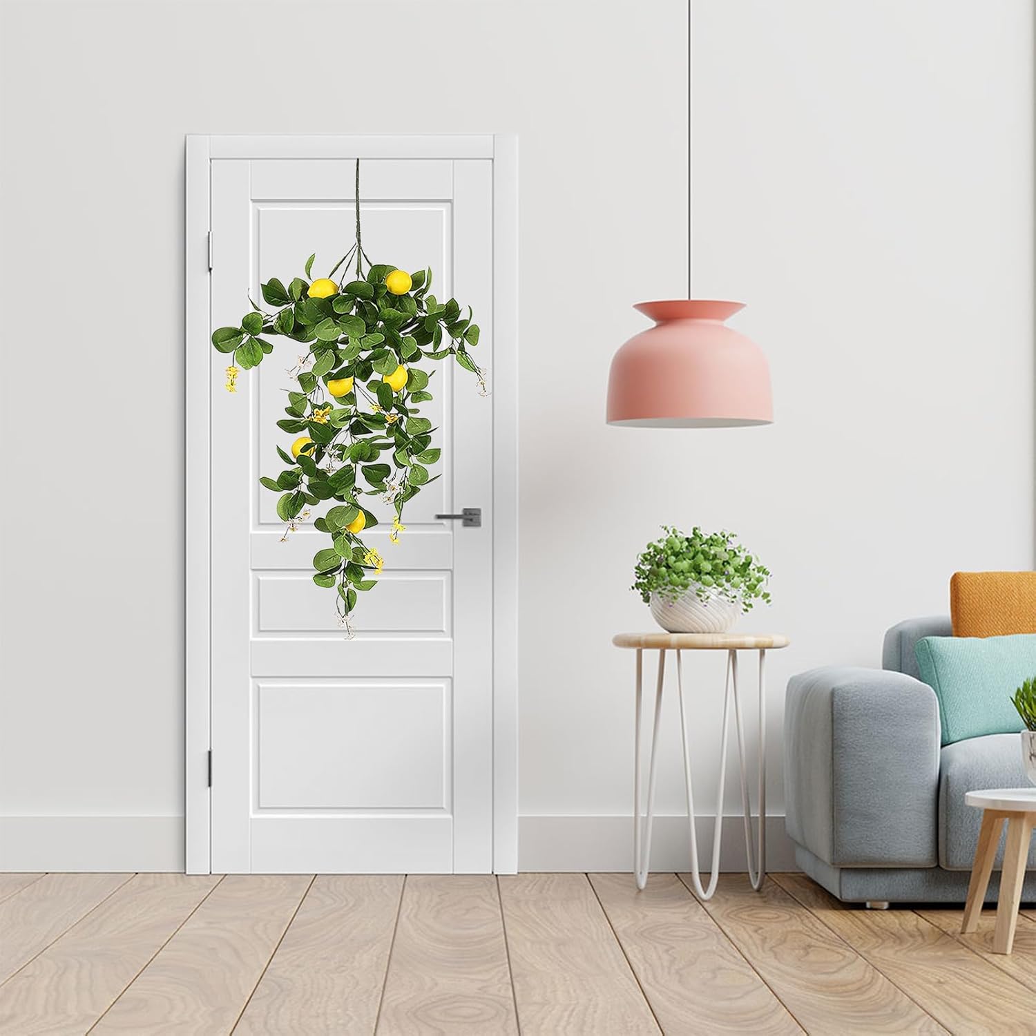 Artificial Lemon Teardrop Wreath for Front Door Decor