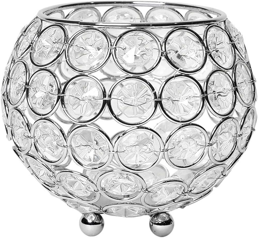 Pemberly Row Crystal Circular Centerpiece Bowl in Chrome