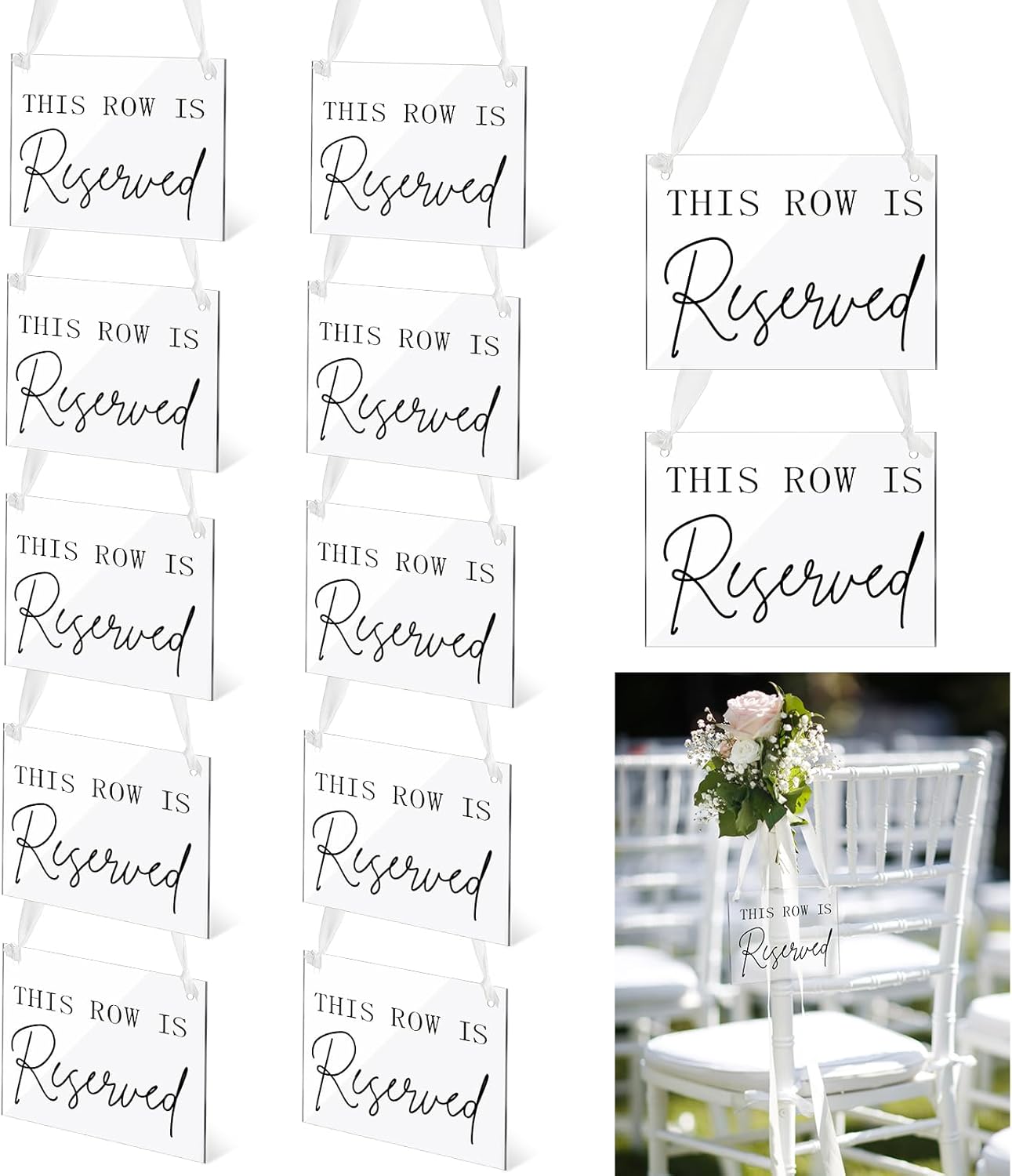 Yousoontic 12 Pack Reserved Chair Signs with Ribbon