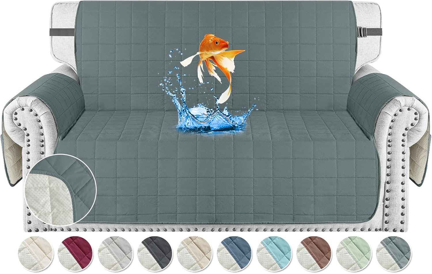 MAXIJIN Waterproof Loveseat Couch Cover with Elastic Strap and Side Pockets