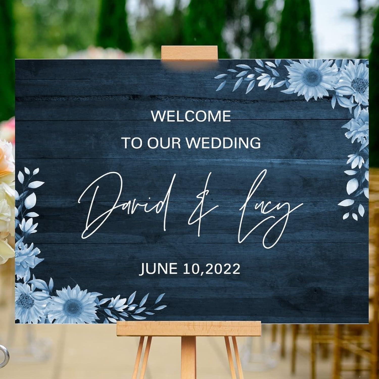 Personalized Wedding Welcome Sign with Floral Design