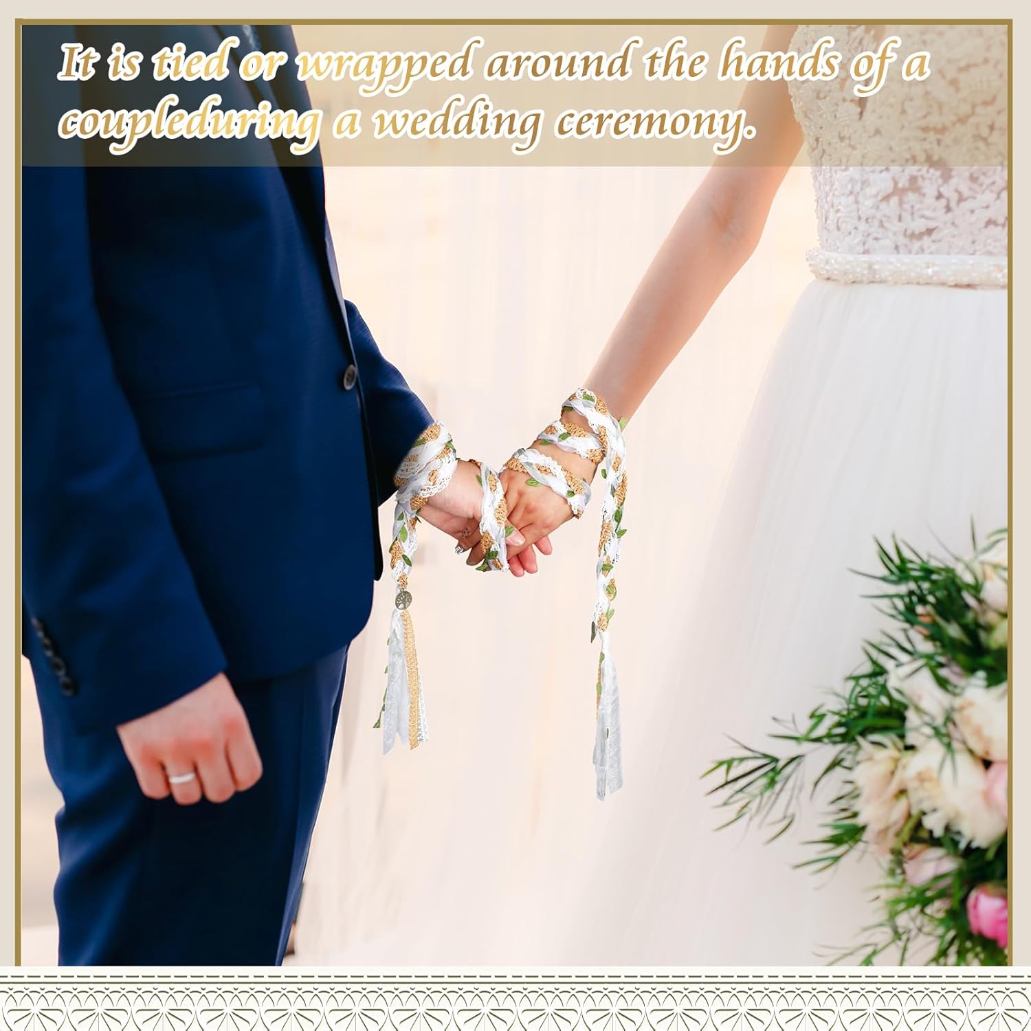 Green Handfasting Cord with Pendants for Wedding Ceremony