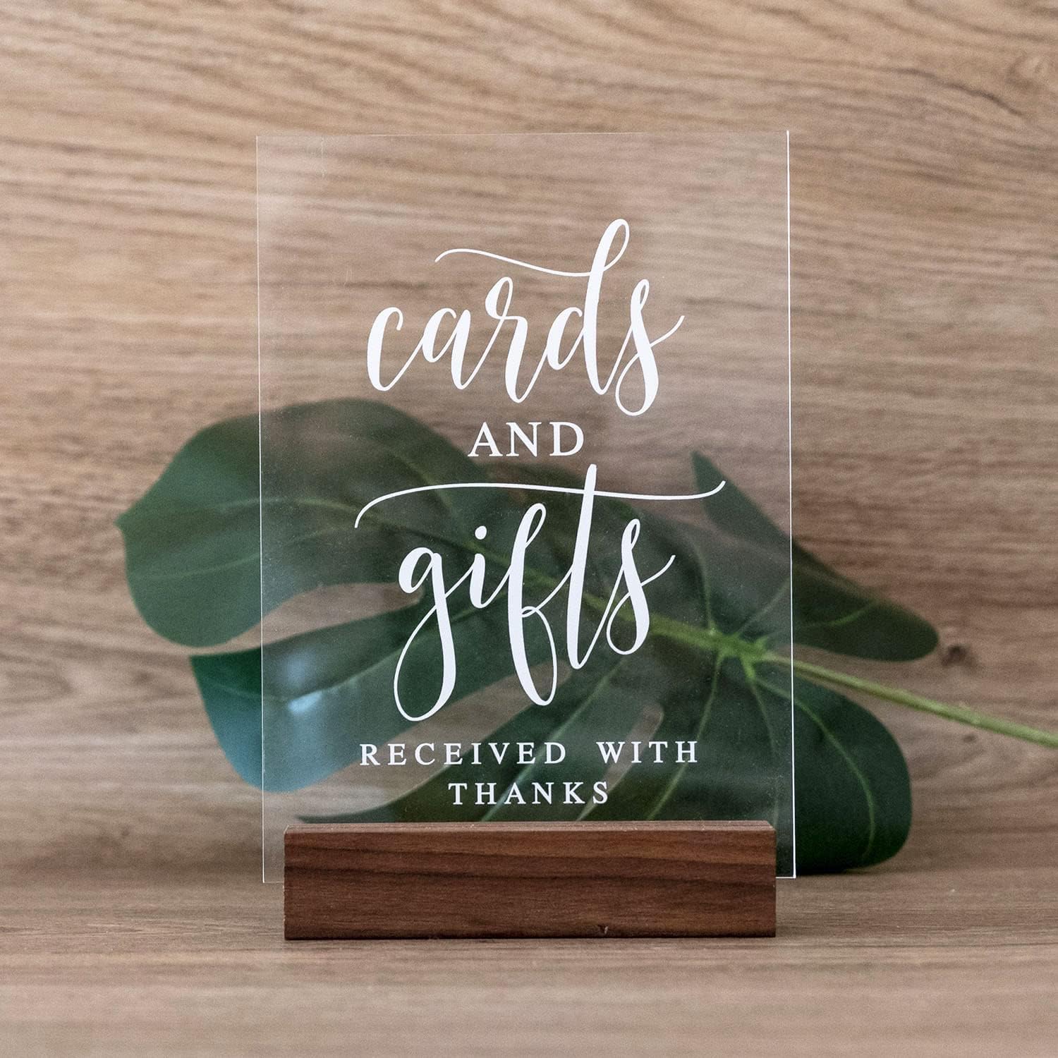 Clear Acrylic Gifts Cards Sign with Wood Stand