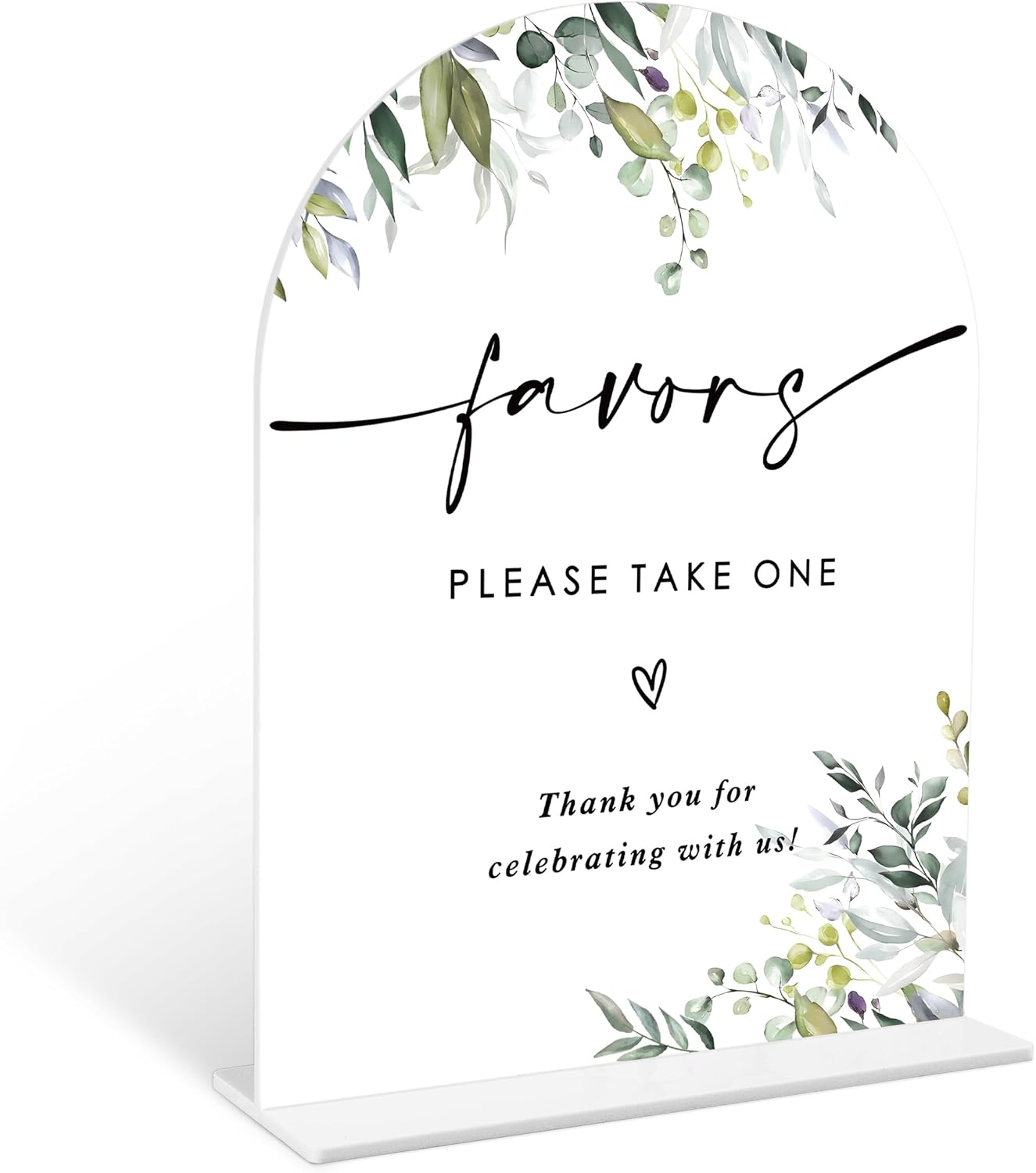 Greenery Favors Sign 6x8 Inch White Arch Acrylic Wedding Sign with Holder