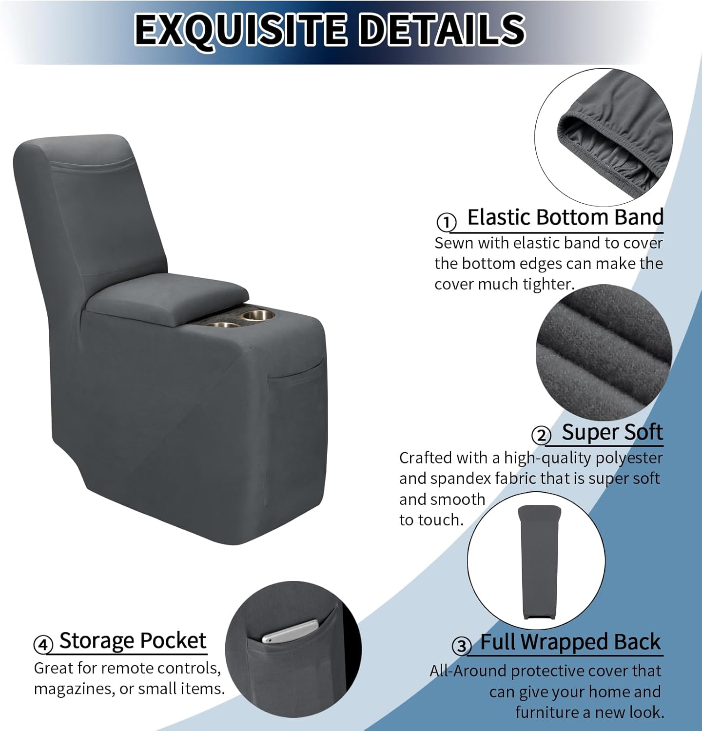 PureFit Recliner Console Cover Super Stretchy Light Gray