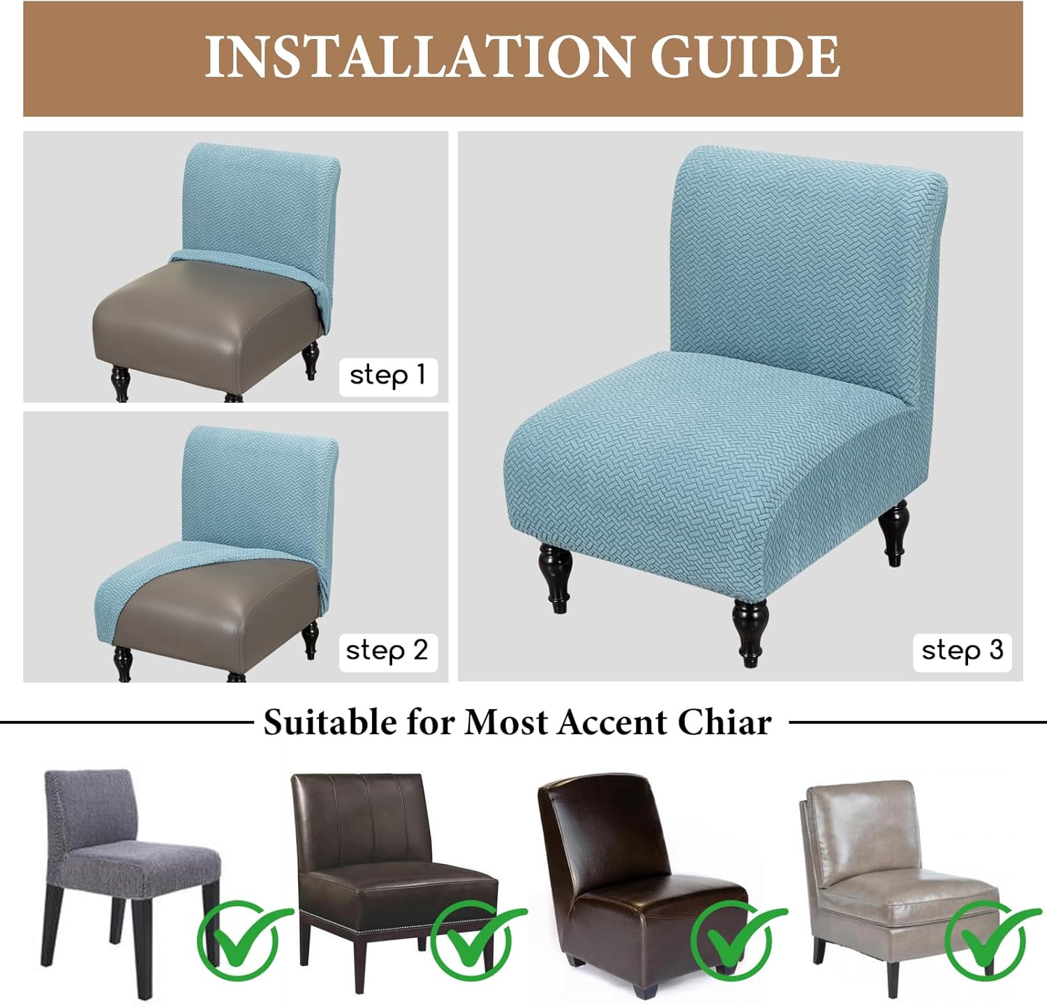 FUANGUI Armless Chair Cover Slipcover - Stretch Spandex for Living Room