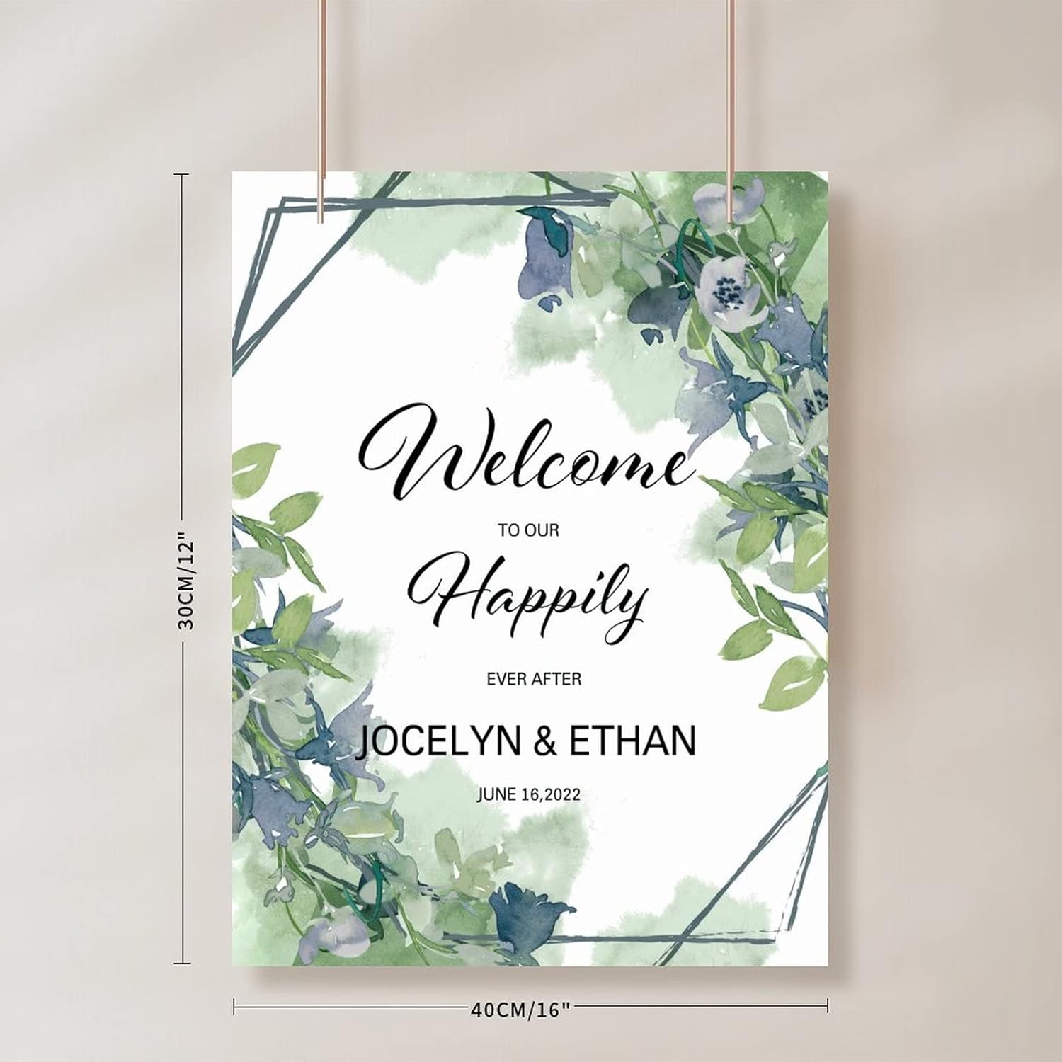 Alioyoit Customizable Green Floral Wedding Welcome Sign