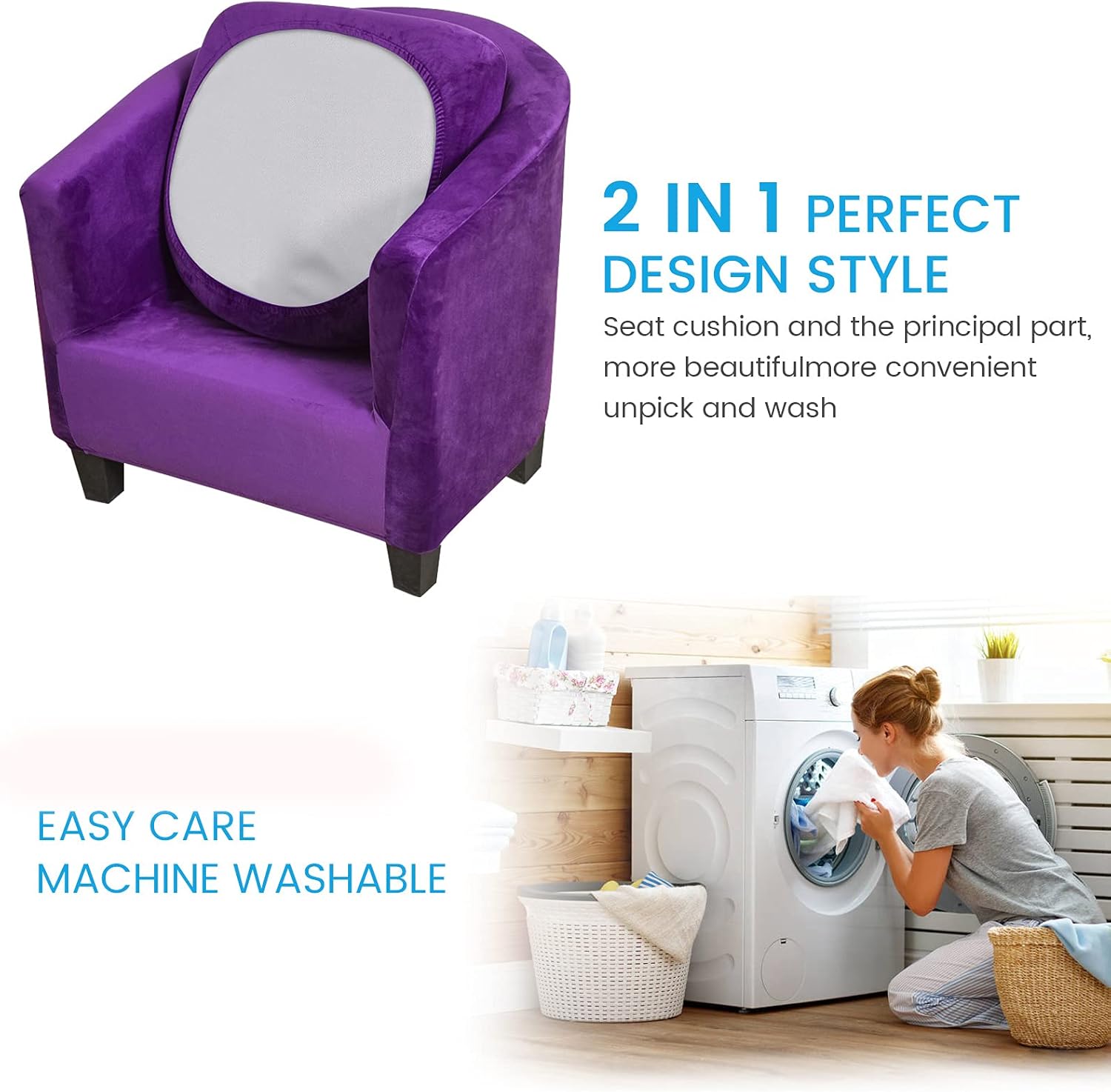 MIFXIN 2 Piece Velvet Tub Chair Covers Set