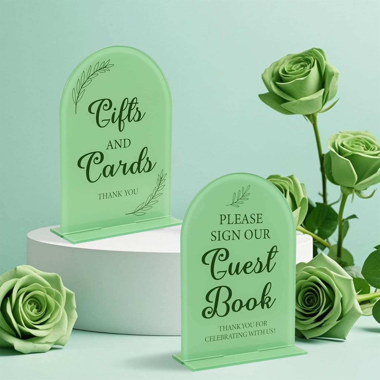 2Pcs Acrylic Wedding Signs Green 5x7 Inch Ceremony Reception