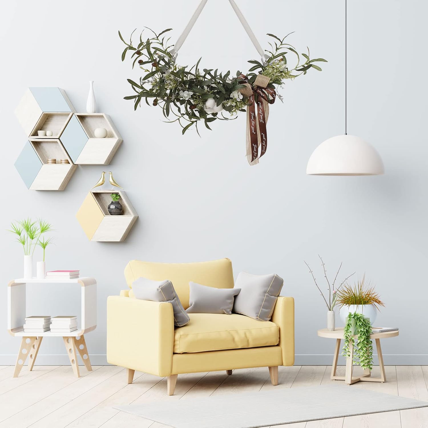 30 Inch Artificial Olive Leaf Wall Decor with Bow