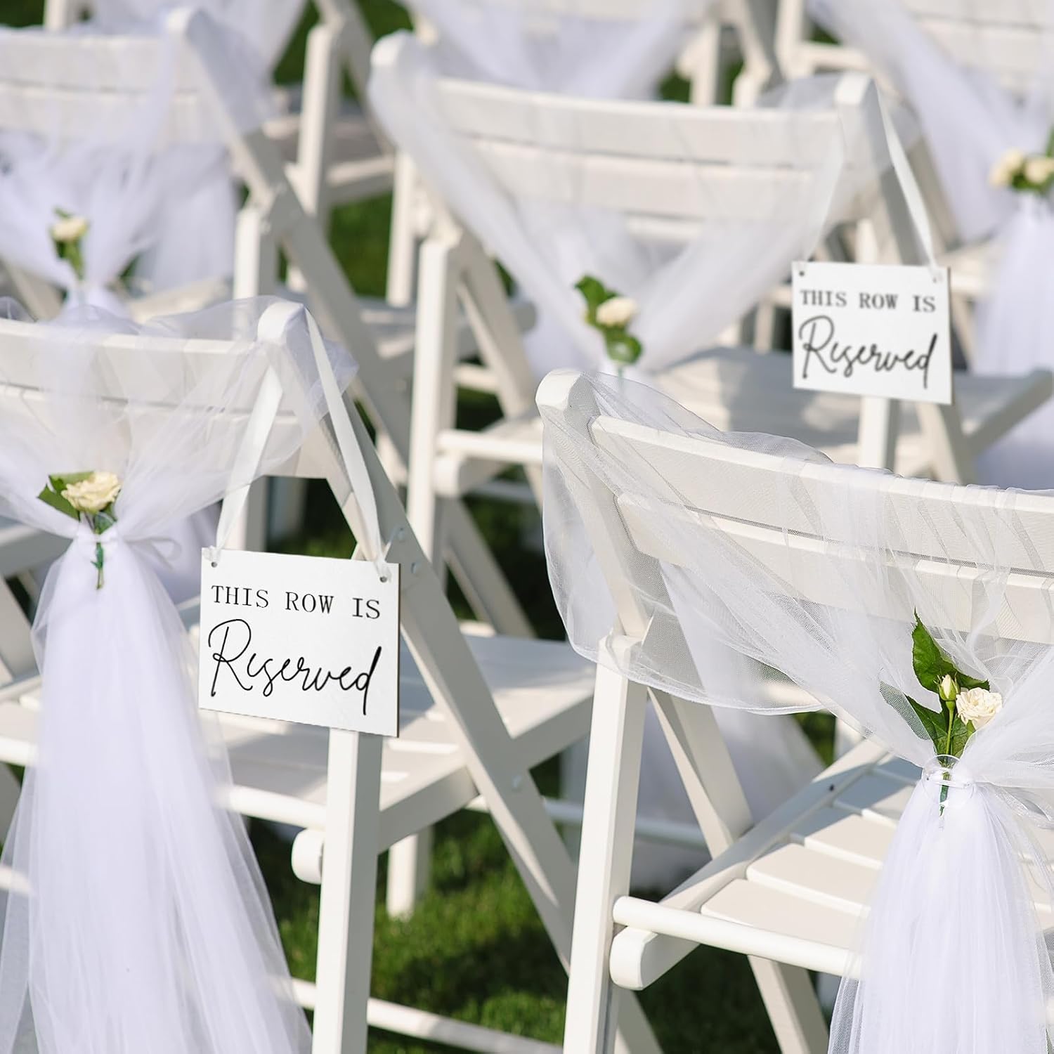Yousoontic 12 Pack Wooden Reserved Row Signs for Wedding Chairs