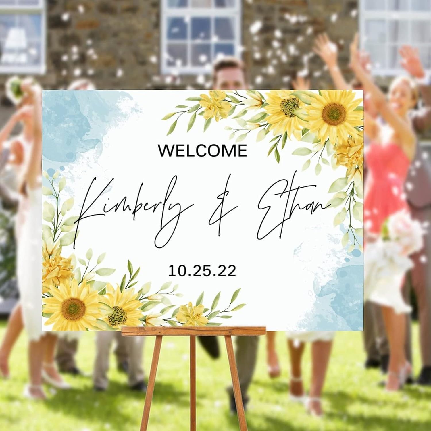 Personalized Blue Sunflowers Wedding Welcome Sign 1
