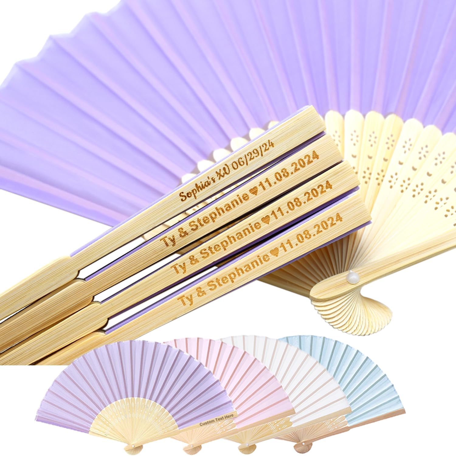 30pcs Personalized Purple Folded Hand Fans for Wedding Guests