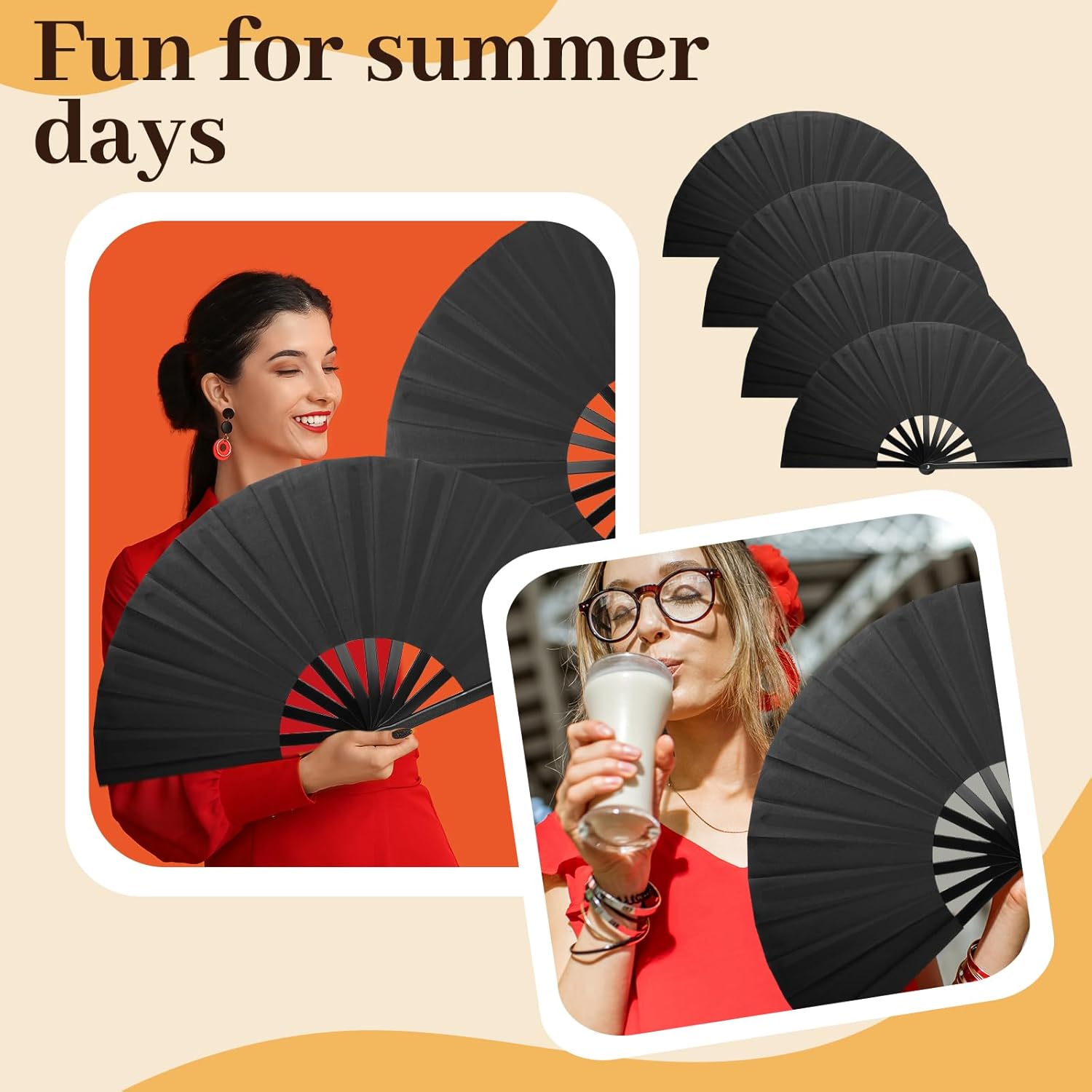 8PCS Large Folding Fans Set for Line Dance and Popping
