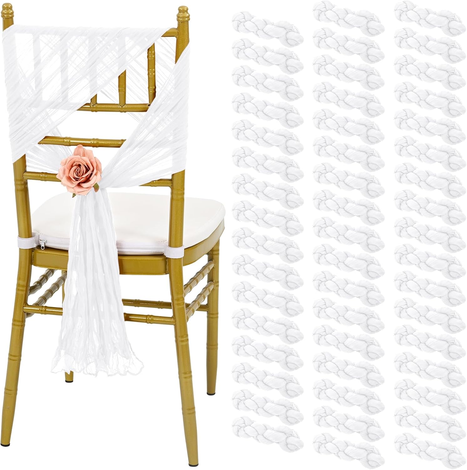 50 PCS White Cheesecloth Chair Sashes for Wedding Banquet