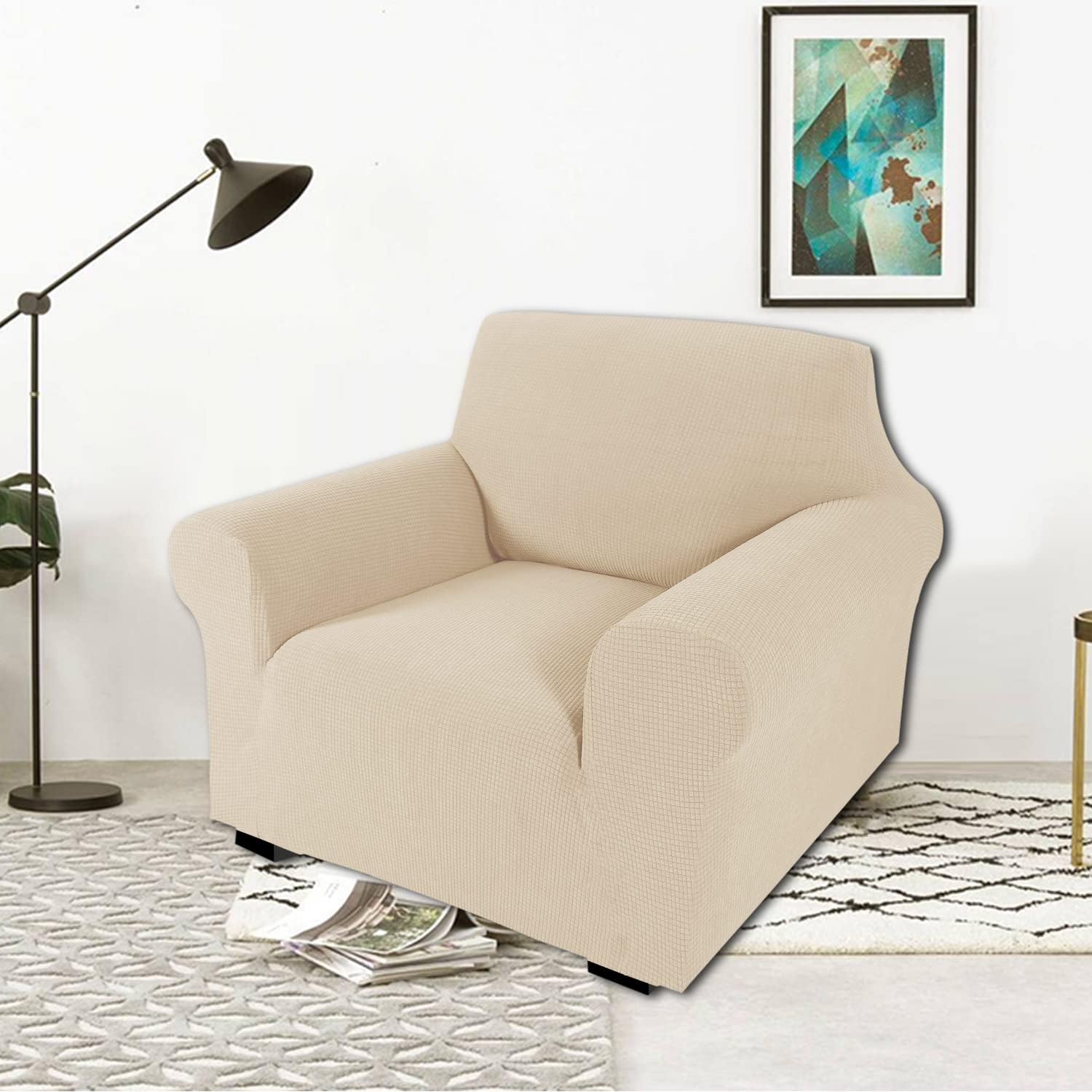 Andreannie Beige Jacquard Armchair Slipcovers Set