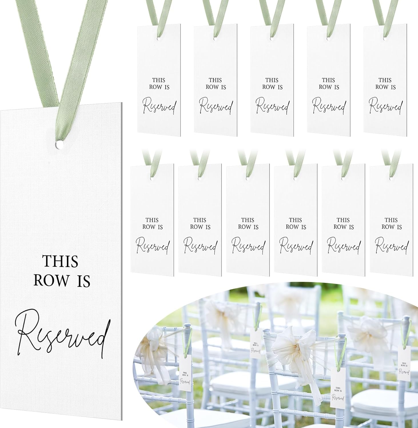 Clabby 12 Pack Reserved Chair Signs with Ribbon