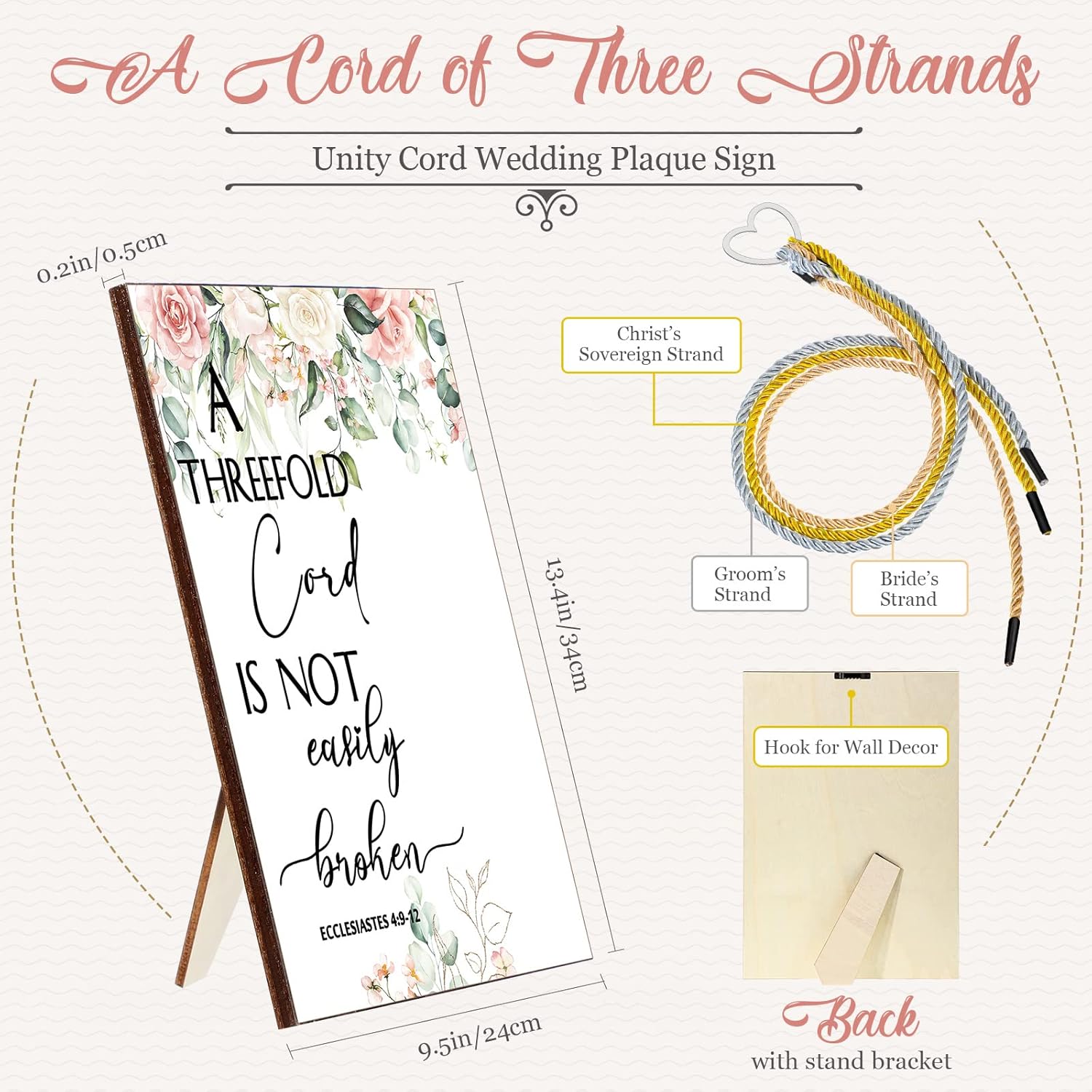 Yookeer 3 Strand Wedding Unity Sign with Frame