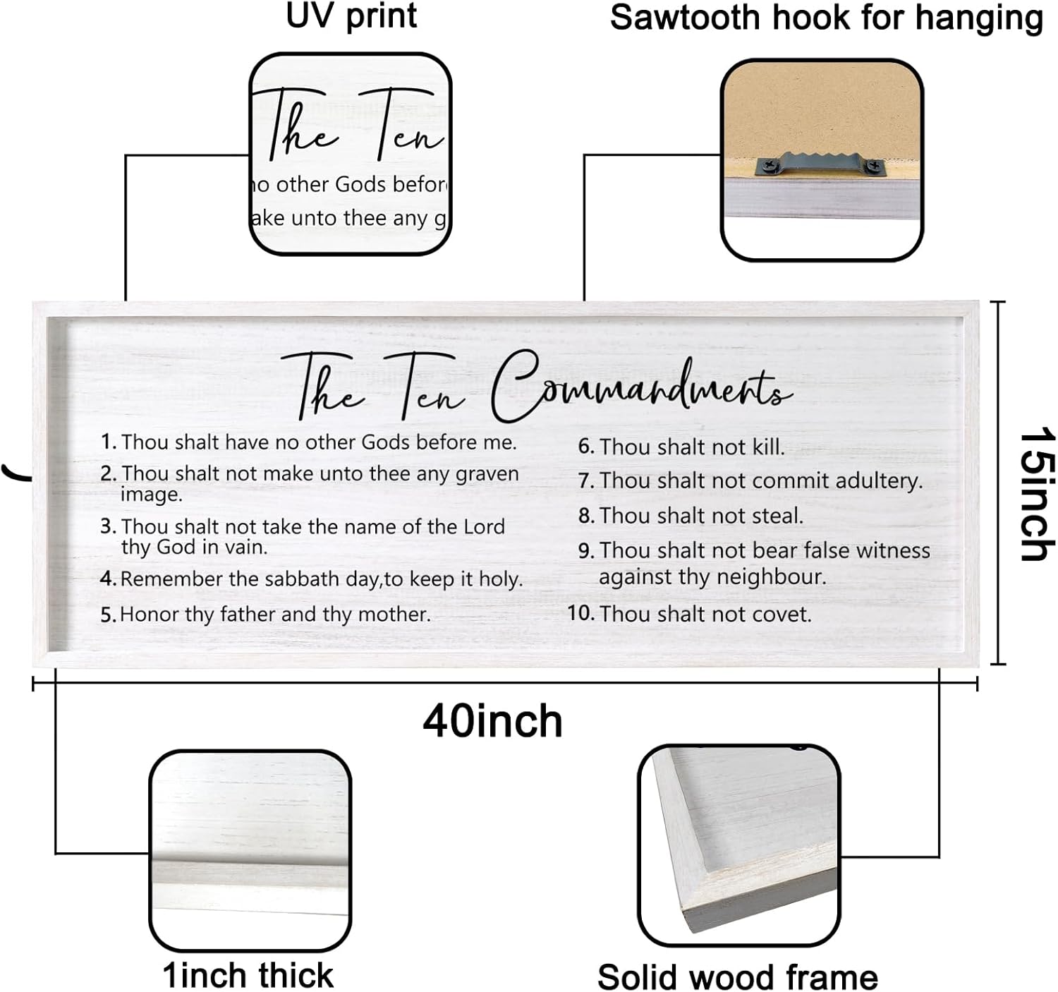 Homuvdok Ten Commandments Framed Wall Art 40x15