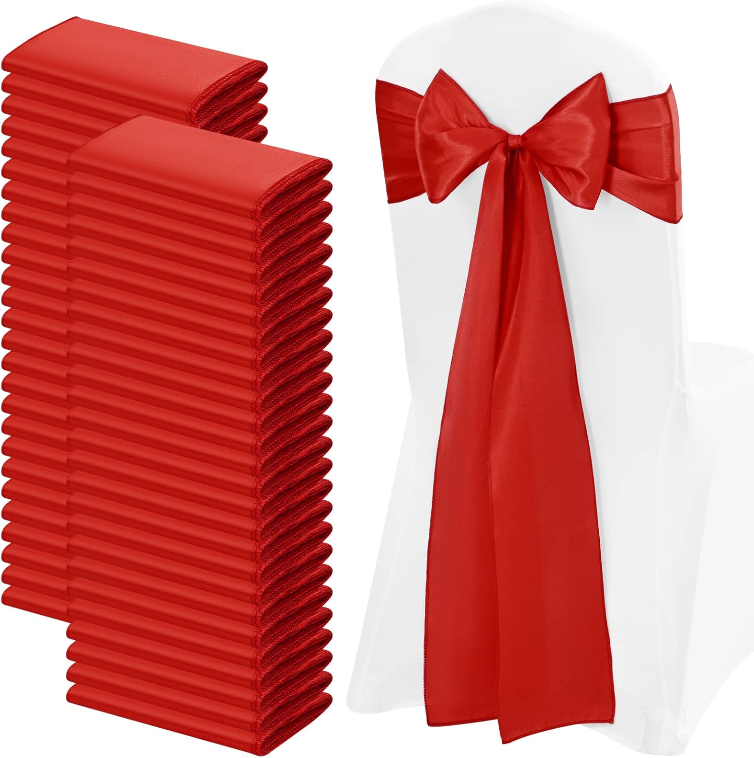 72 pcs Red Satin Chair Sashes with Back Tie