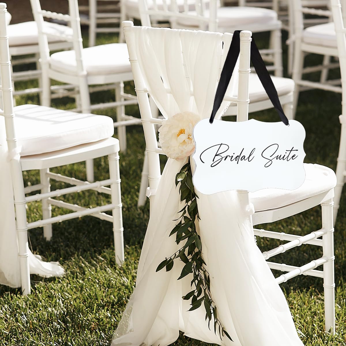 White Acrylic Wedding Decor Sign with Hanging Ribbon