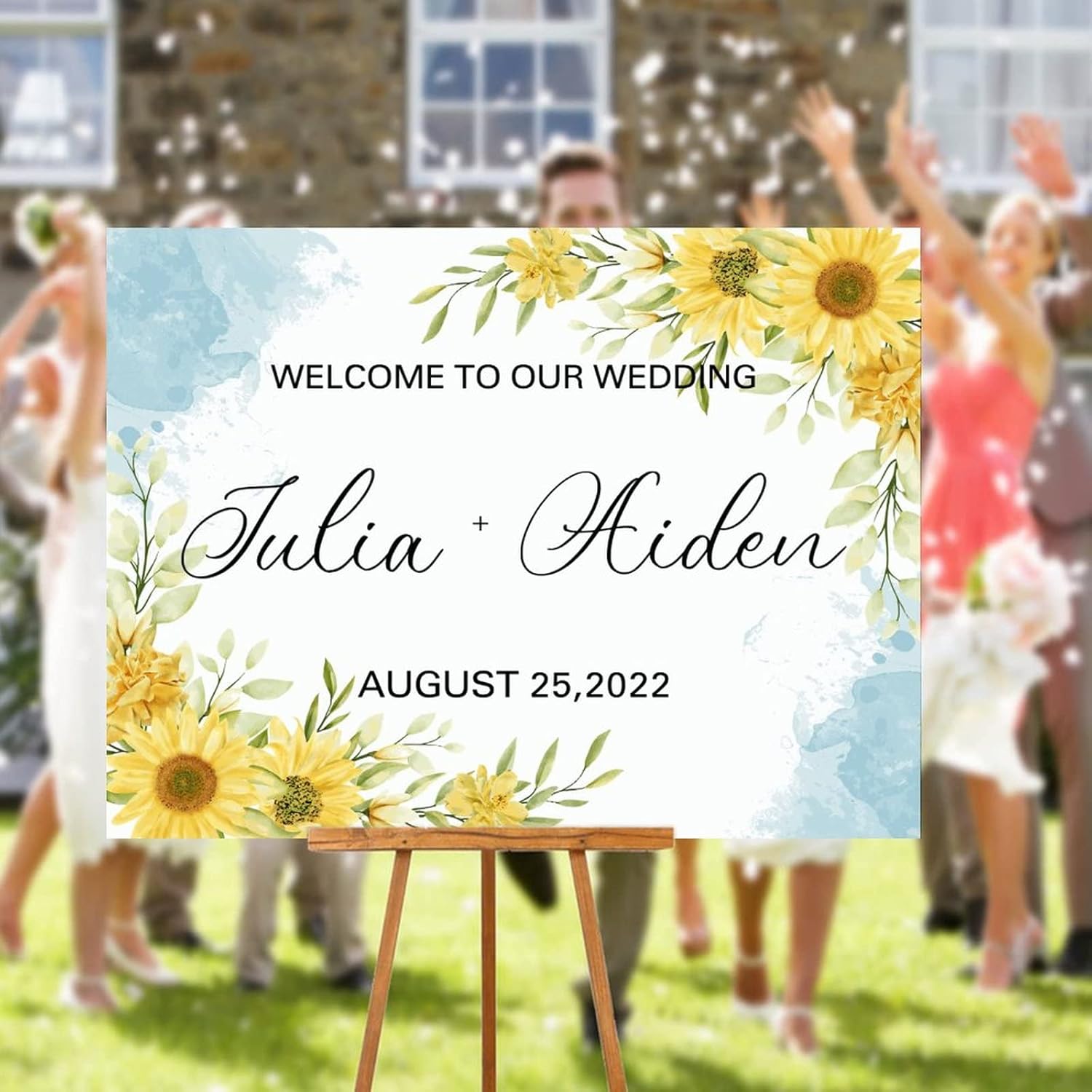 Personalized Blue Sunflowers Wedding Welcome Sign