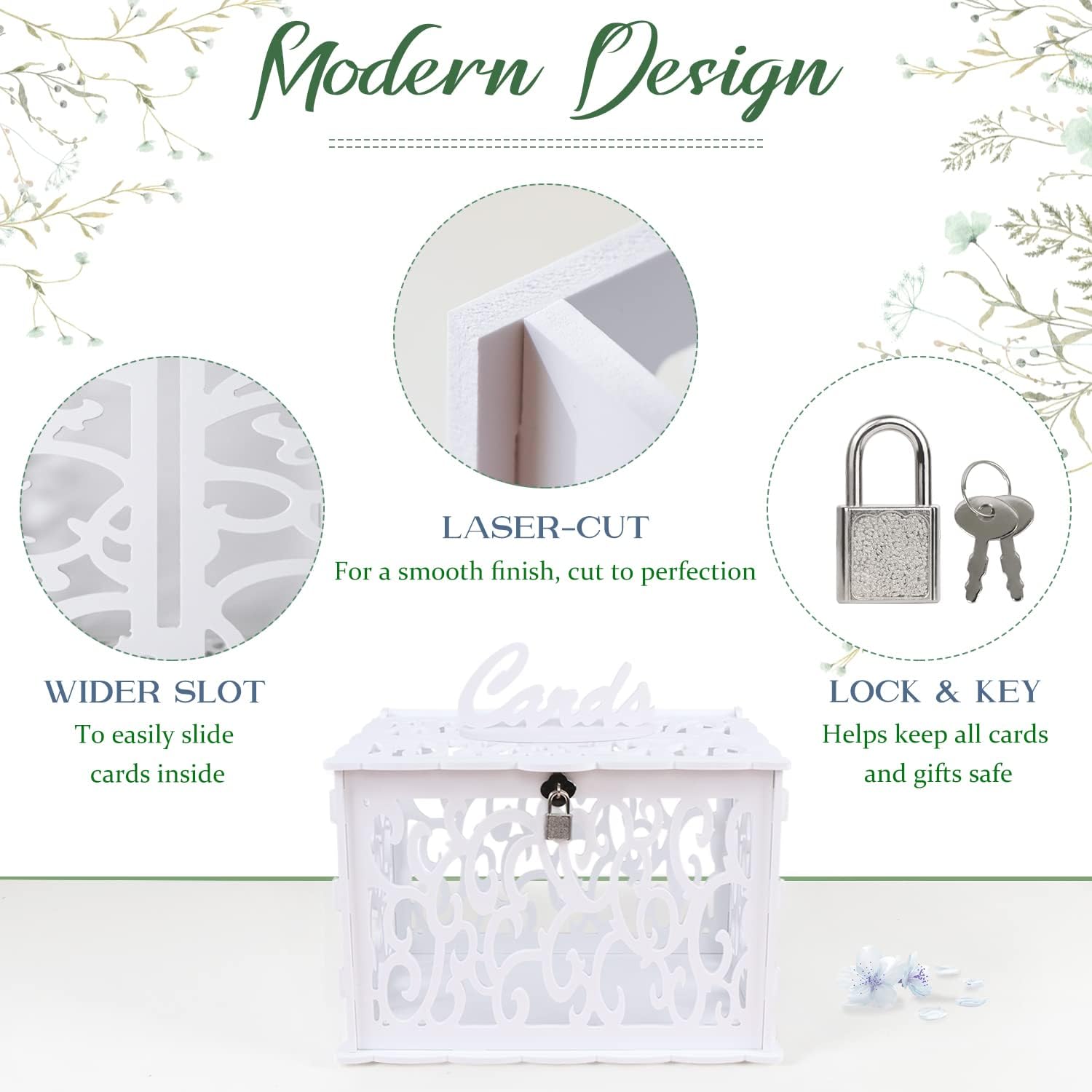 OurWarm PVC Hollow Wedding Envelope Box with Lock and Card Sign