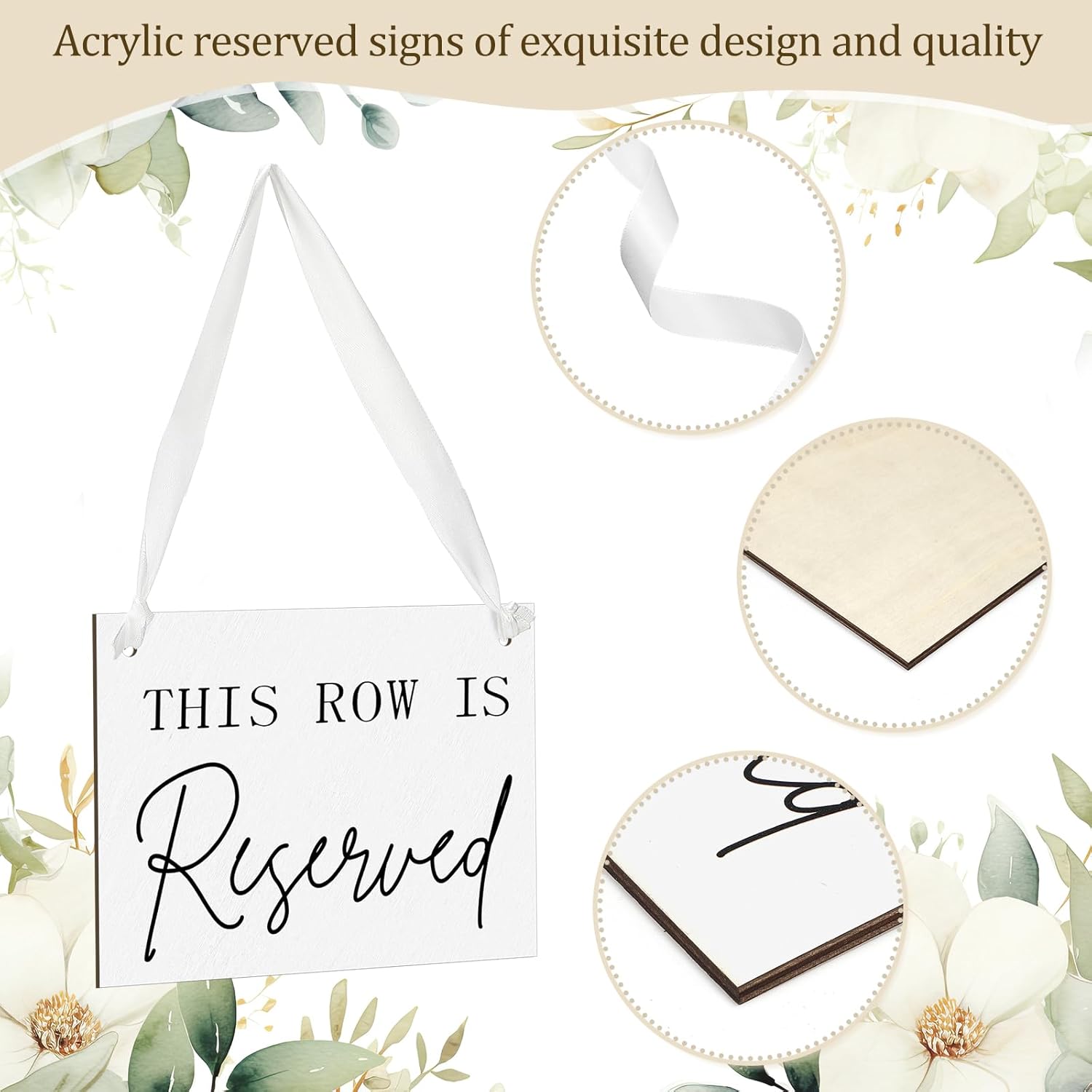 Yousoontic 12 Pack Wooden Reserved Row Signs for Wedding Chairs